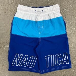 Nautica colorblock blue & white bathing suit swimming shorts youth medium 10-12